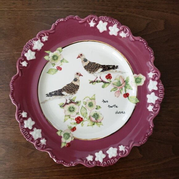 NEW Anthropologie Rota Two Turtle Doves Plate 12 Days Christmas Dessert 2 - Picture 1 of 5